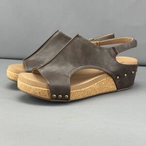 Corkys Volta II Studded Slingback Wedge Sandals Shoes Brown Size 10 - NWOB